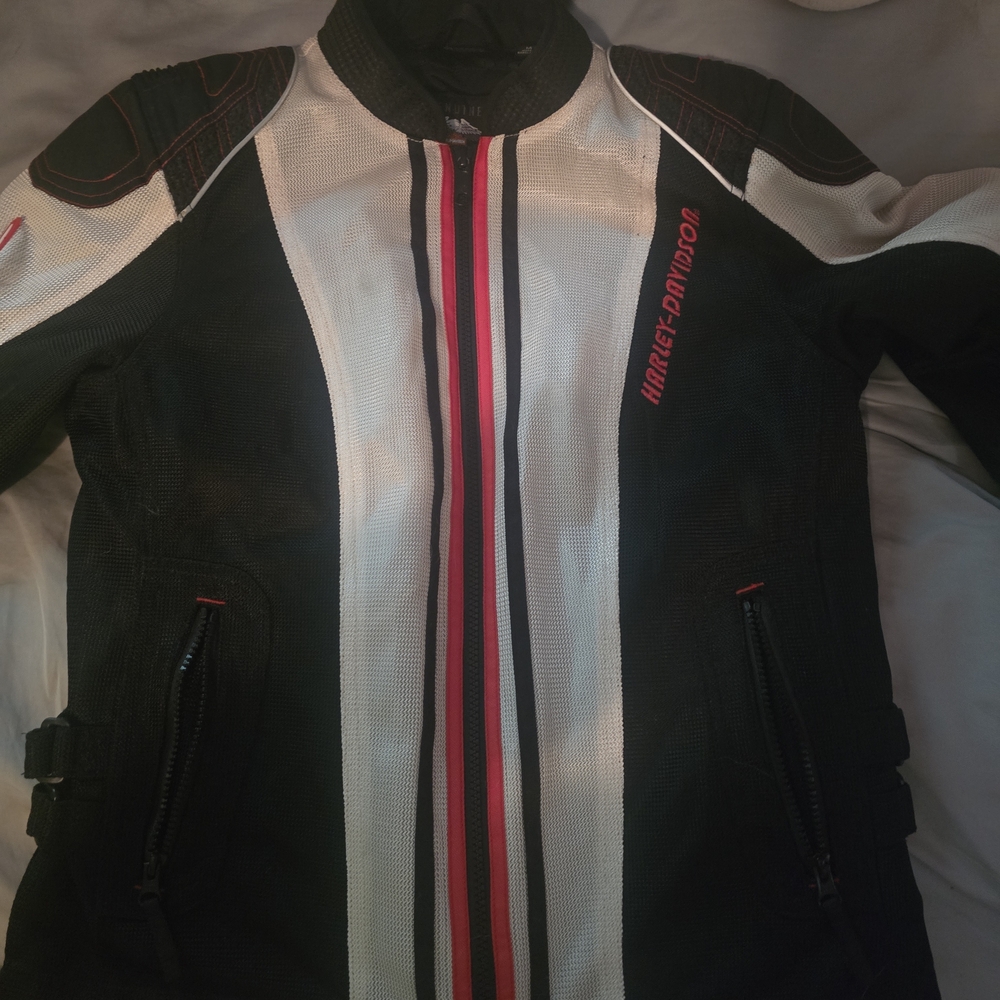 Harley-Davidson Black and White Racing Jacket With Orange Stripe Only Worn Once.